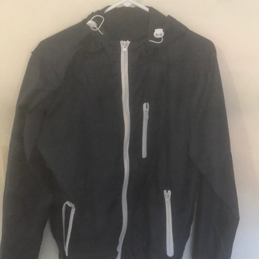 a navy blue windbreaker